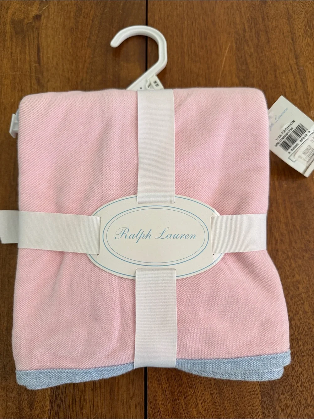 Ralph Lauren Pink/Yellow Receiving Blanket with Light Blue Trim NWT